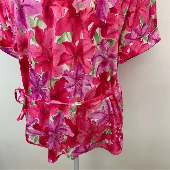 Vintage Pink Floral Blouse Large‎ Pop Over  Waist Tie Office Boho Classic USA - Picture 3 of 9